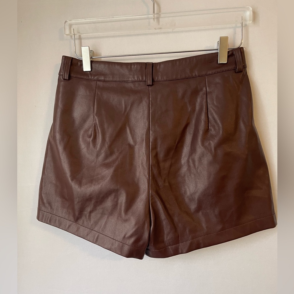 Chocolate Brown Faux Leather Shorts 8 - Picture 4 of 10